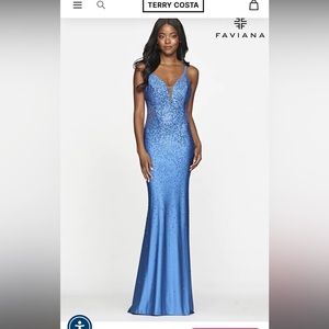 Beautiful light blue faviana prom dress. Worn once and in amazing condition.